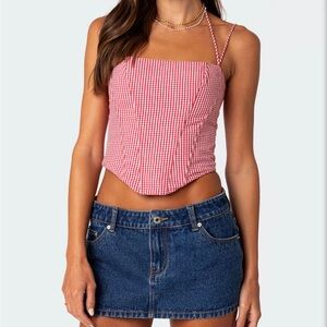 EDIKTED Pippa Gingham Lace Up Corset